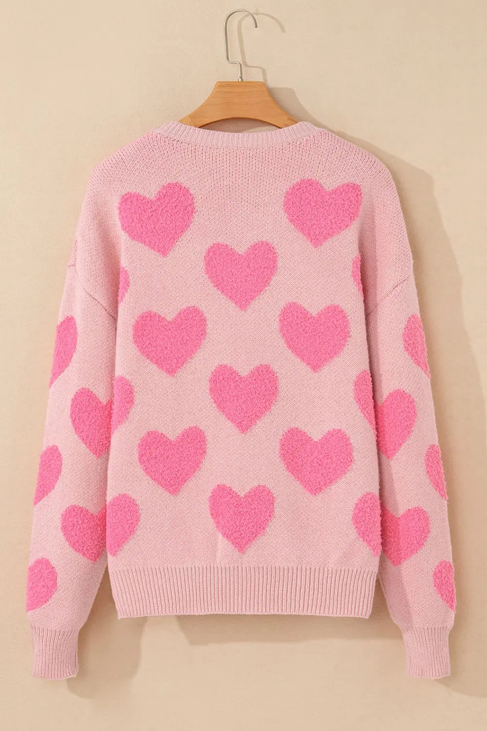 Valentine's Day Heart Jacquard Round Neck Sweater Trendsi