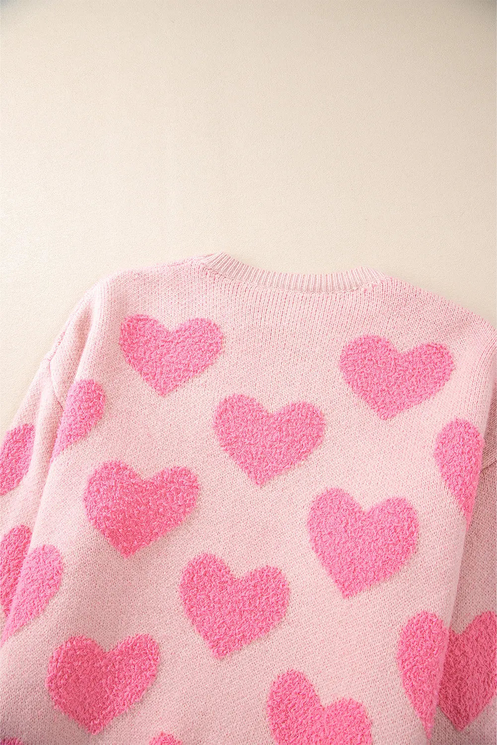 Valentine's Day Heart Jacquard Round Neck Sweater Trendsi