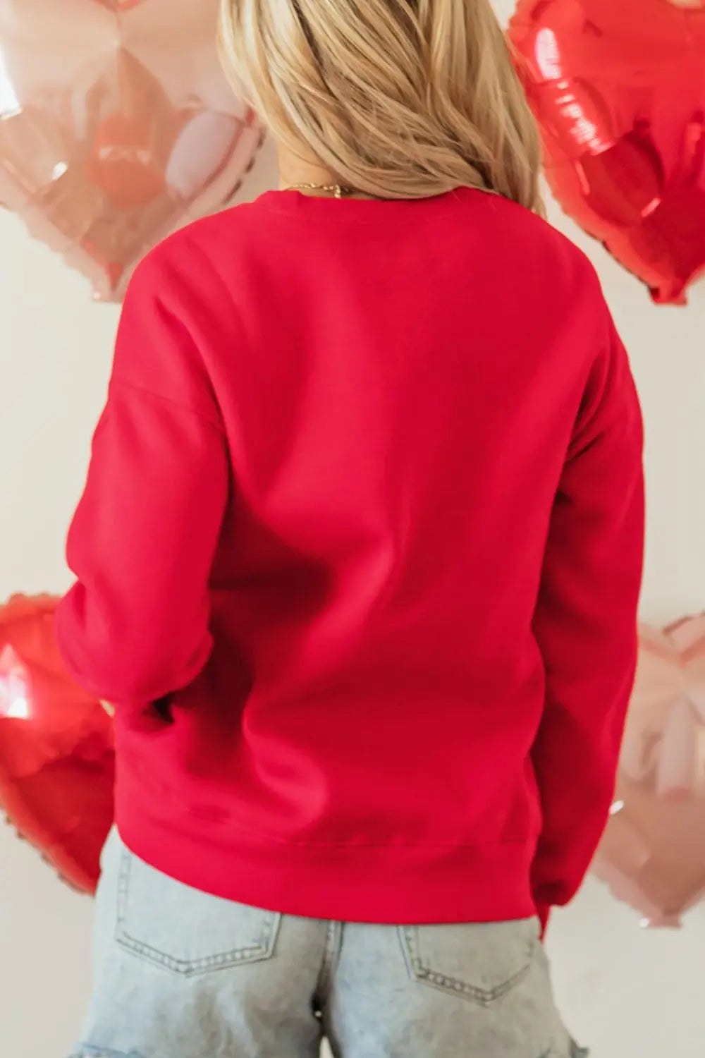 Valentine’s Day Sequin Bow Heart Round Neck Sweatshirt Trendsi