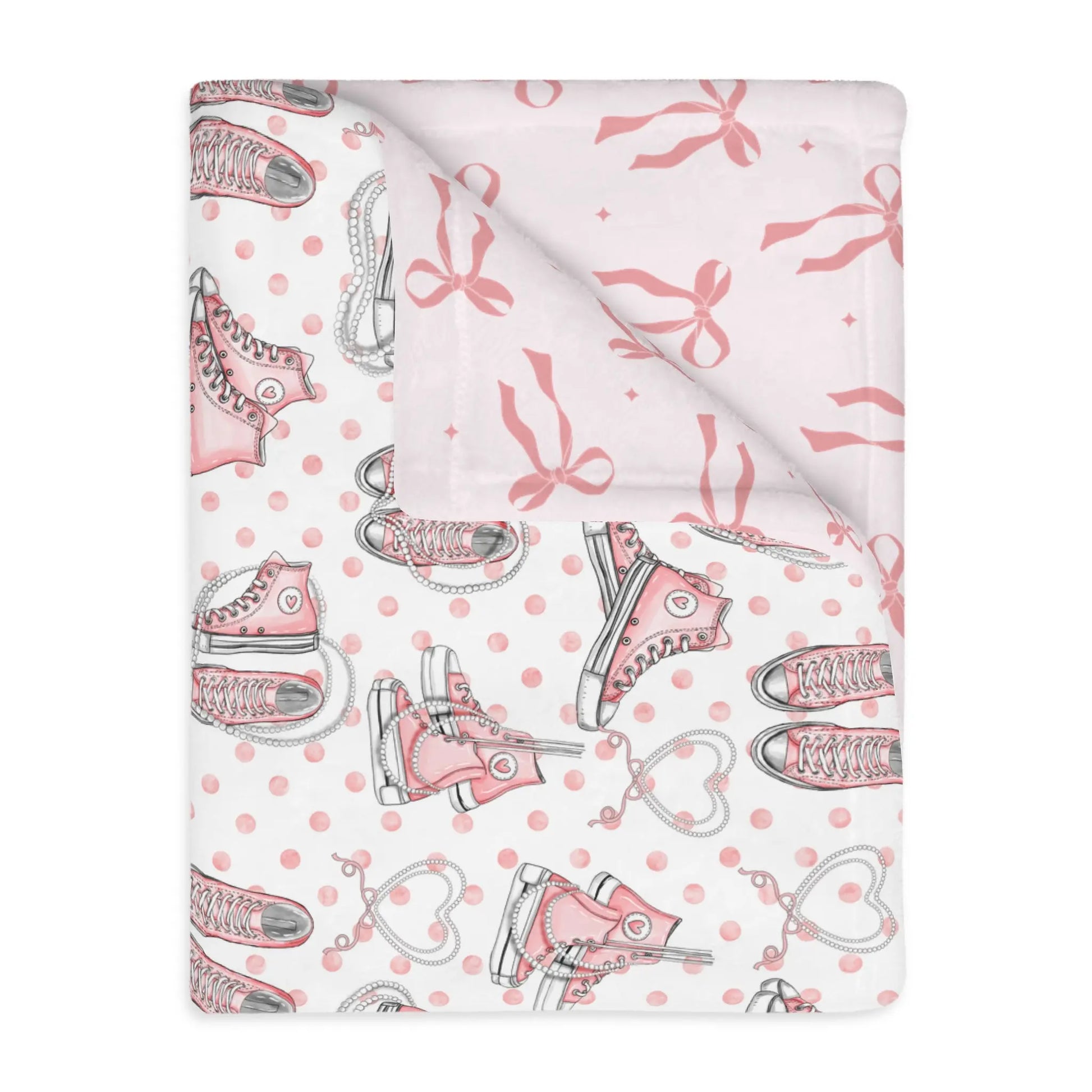 Velveteen Microfiber Blanket (Two-sided print) - Coquette Aesthetic Sneakers and Pearls Design Printify