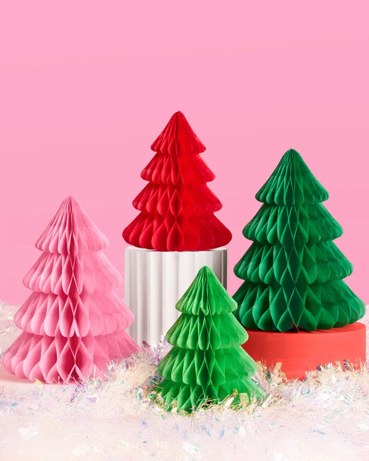 Very Merry Tree Set - 4 accordion tissue paper trees xo, Fetti