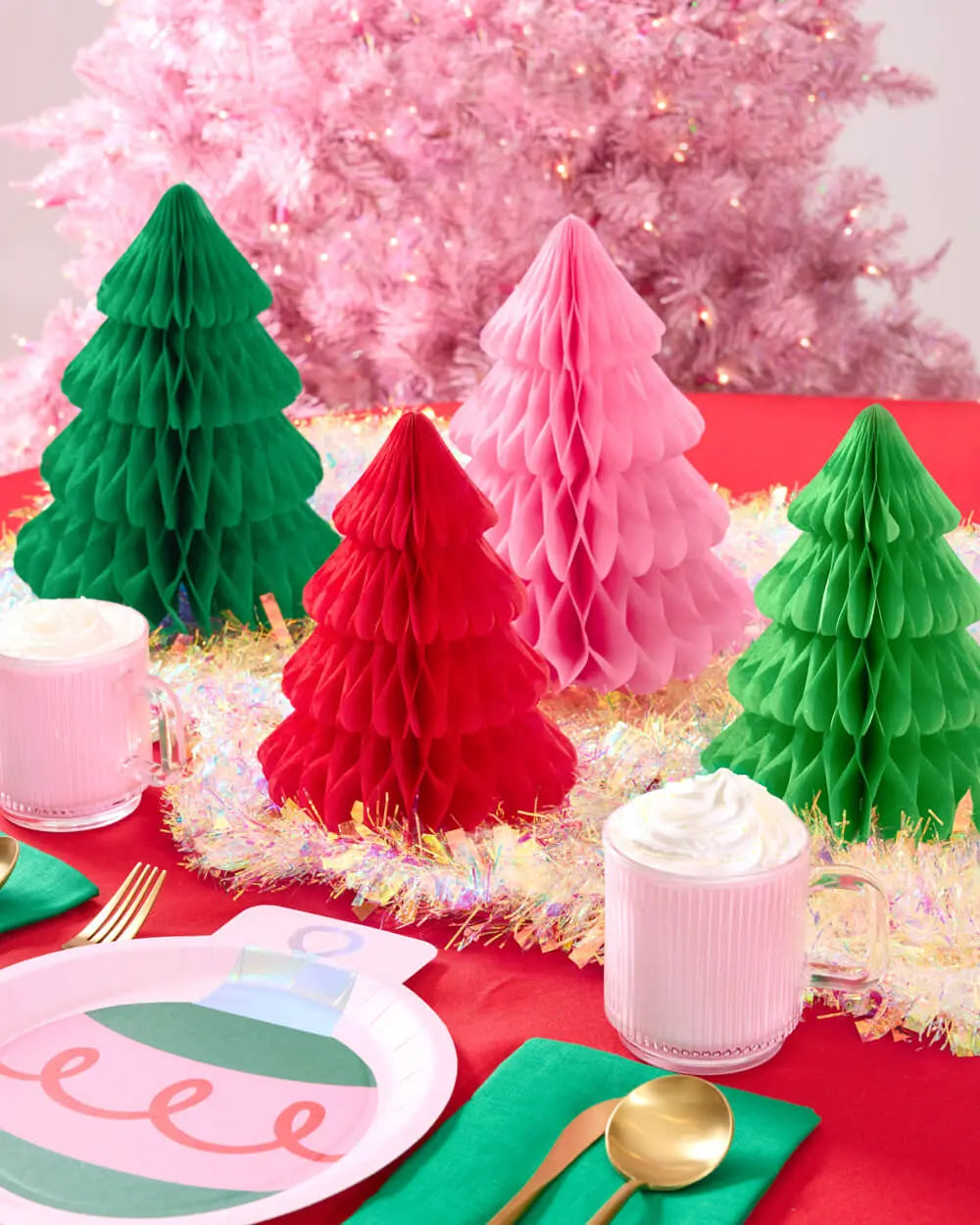 Very Merry Tree Set - 4 accordion tissue paper trees xo, Fetti