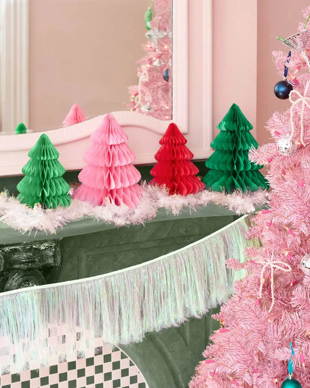 Very Merry Tree Set - 4 accordion tissue paper trees xo, Fetti