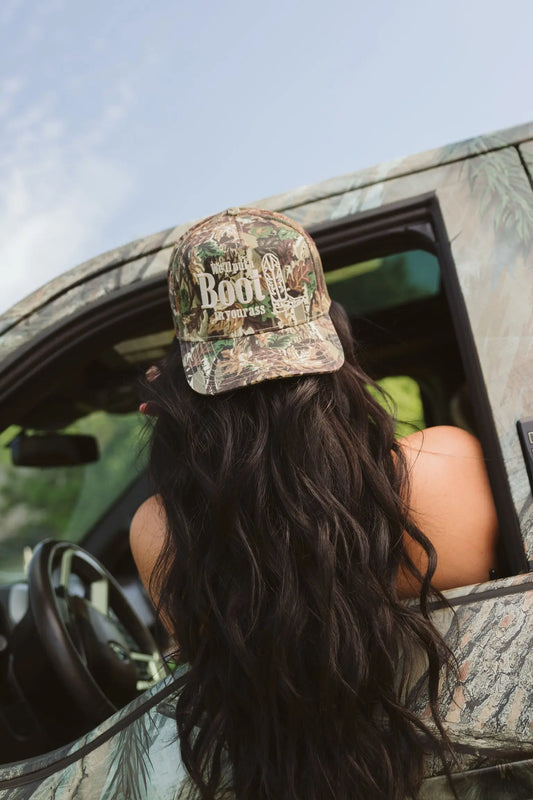 We'll Put A Boot in your Ass - Camo Trucker Hat KenzKustomz