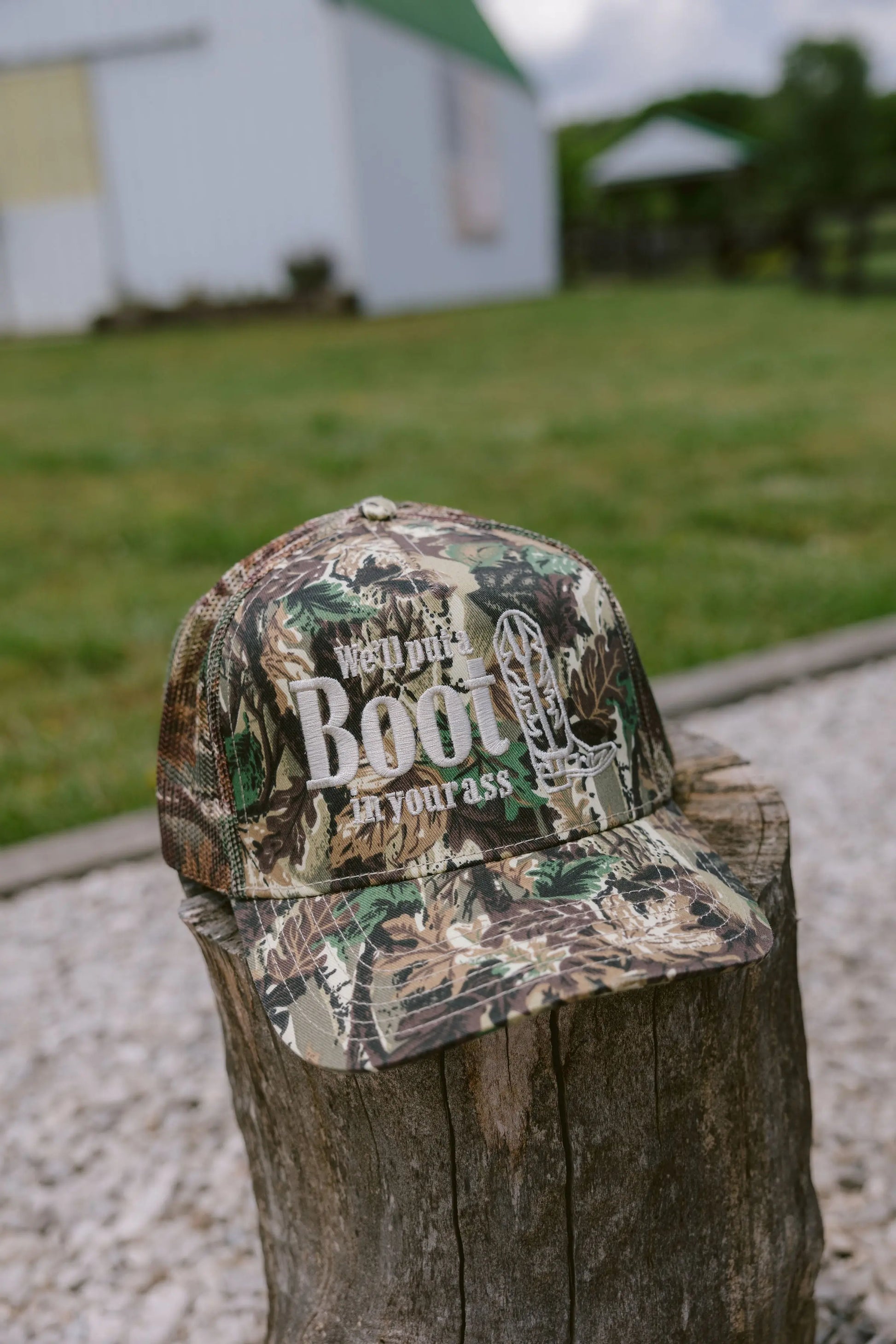 We'll Put A Boot in your Ass - Camo Trucker Hat KenzKustomz