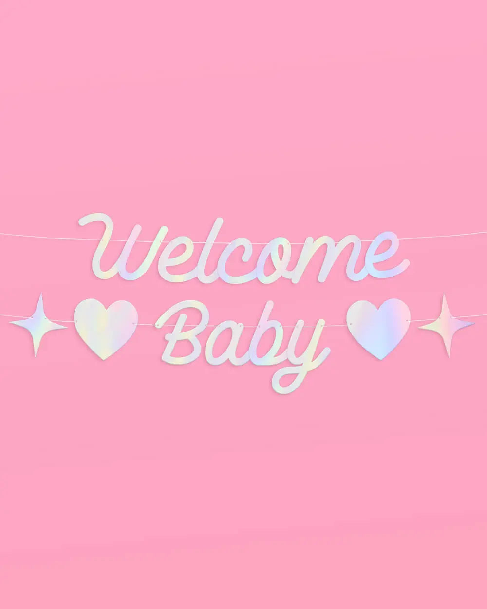 Welcome Baby Banner - iridescent foil banner xo, Fetti
