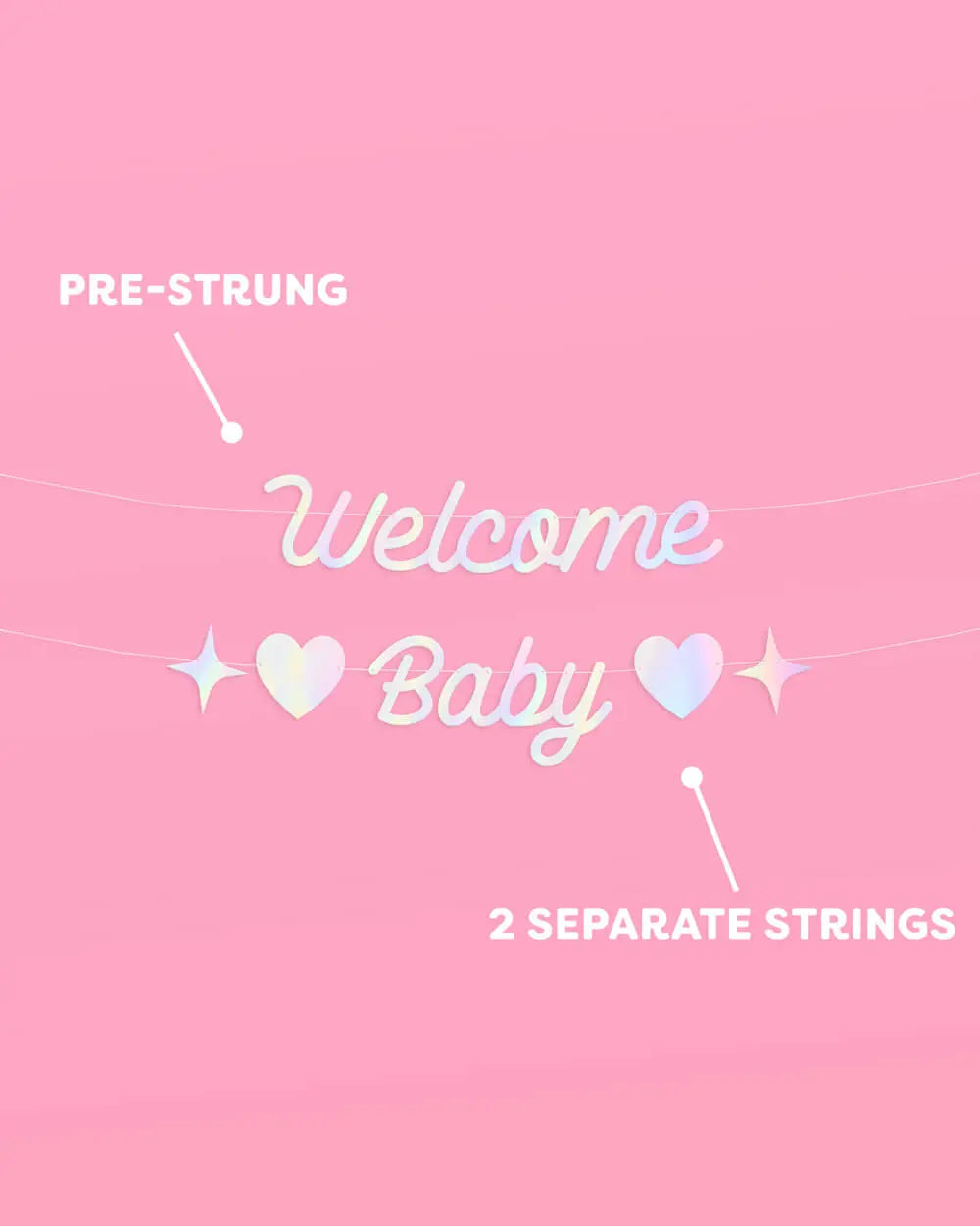 Welcome Baby Banner - iridescent foil banner xo, Fetti