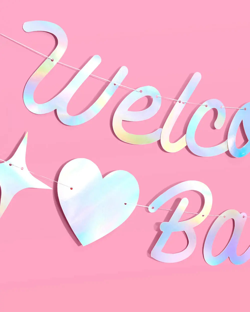 Welcome Baby Banner - iridescent foil banner xo, Fetti