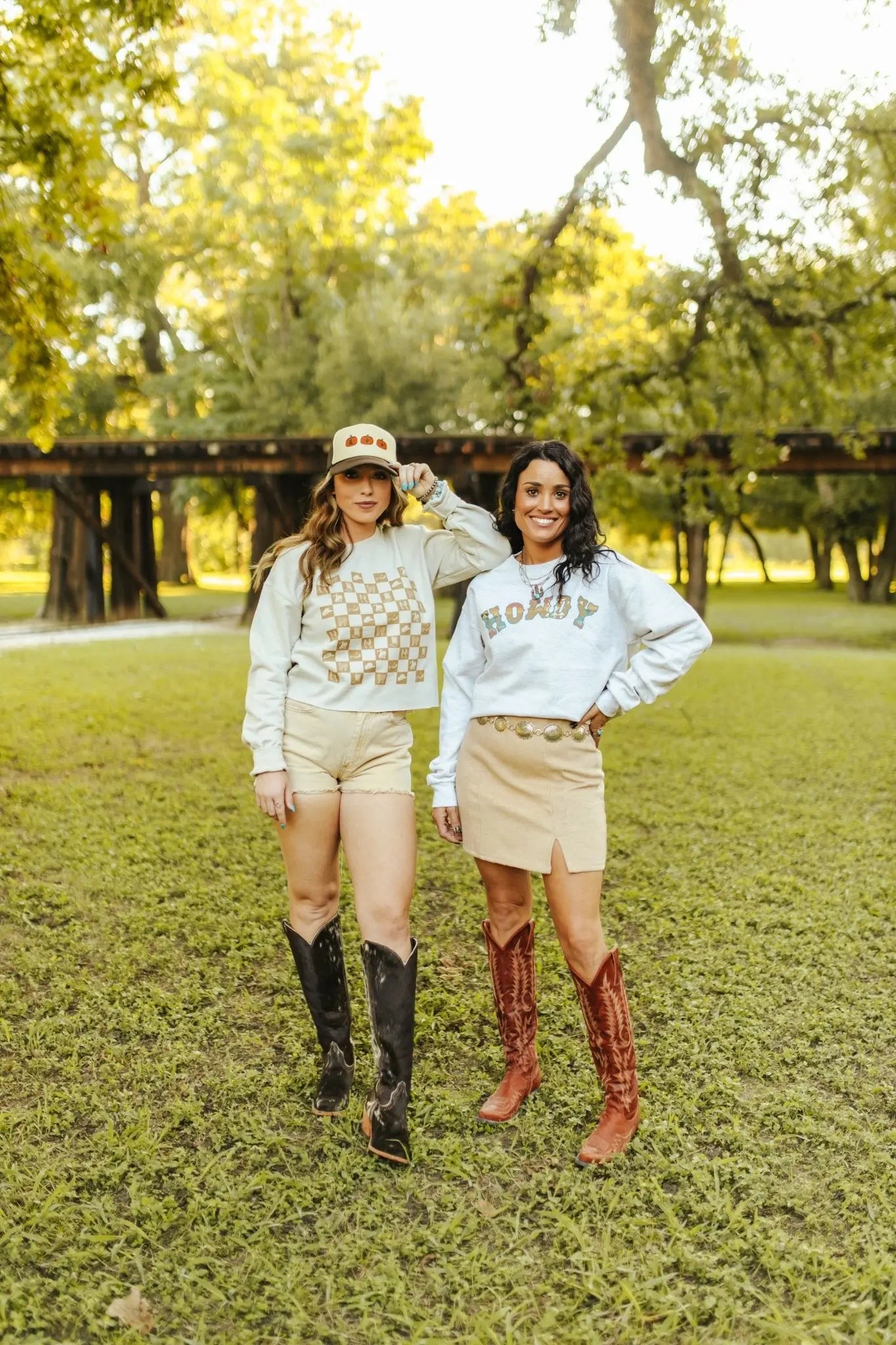 Western Checkers Raw Crop Graphic Sweatshirt Wild Junkie