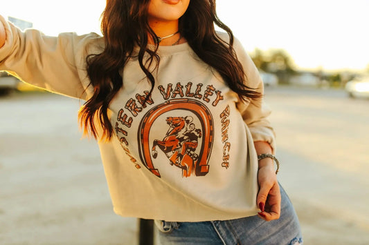 Western Valley Ranch Raw Hem Graphic Sweatshirt Wild Junkie