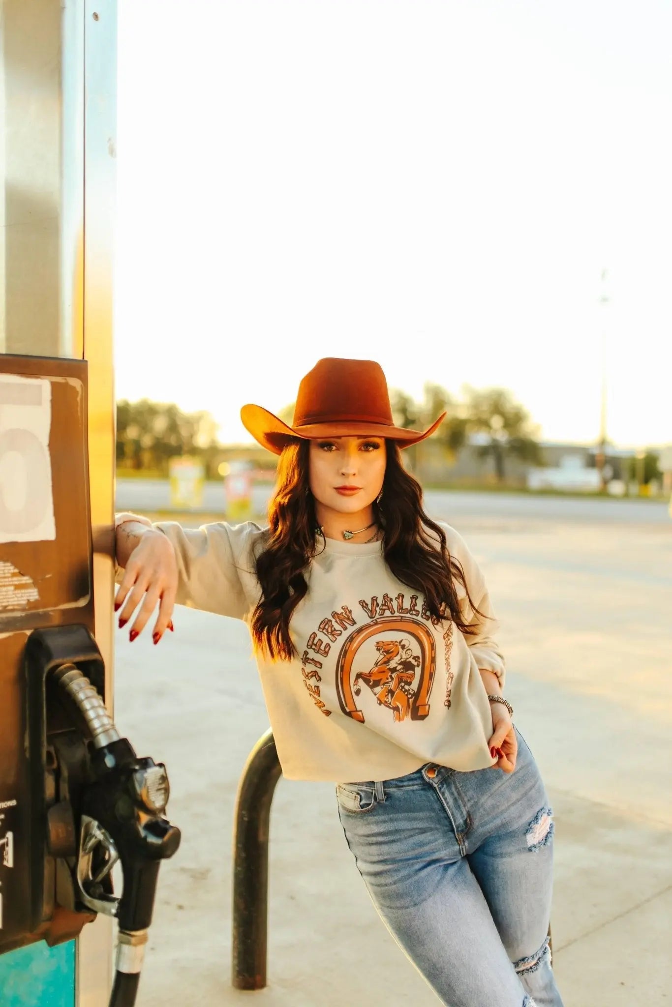 Western Valley Ranch Raw Hem Graphic Sweatshirt Wild Junkie