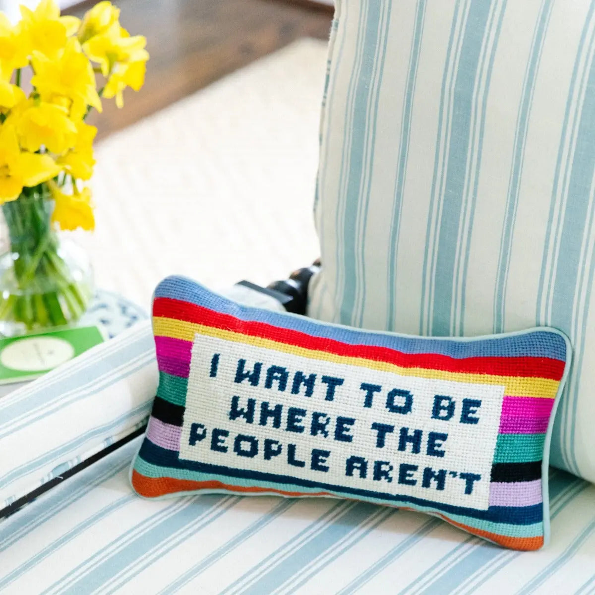 Where the People Aren't Needlepoint Pillow Furbish Studio