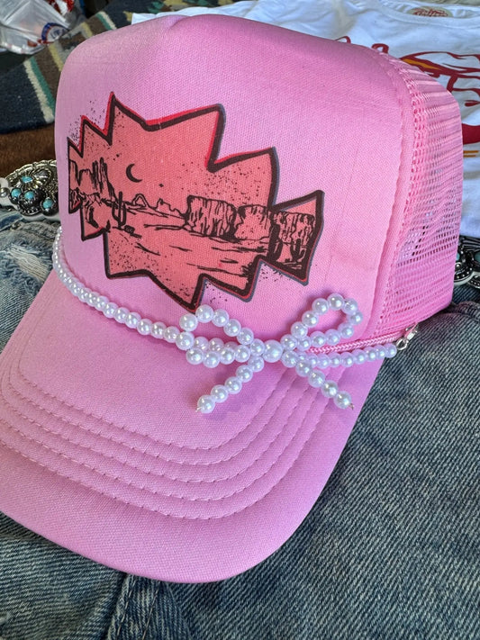 White Pearl Bow Trucker Hat Chain Wild Junkie