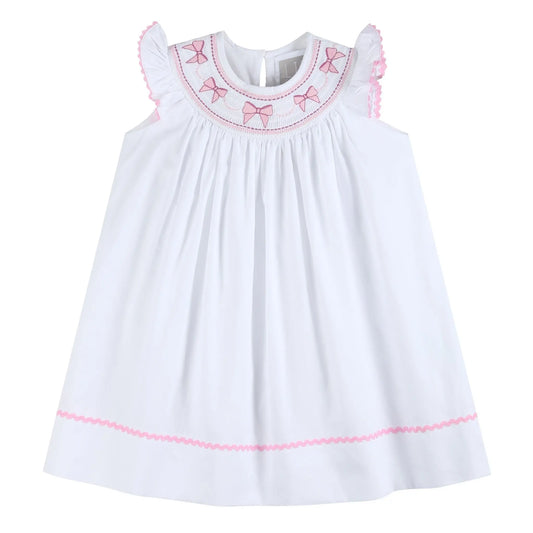 White and Pink Bows Smocked Bishop Dress Lil Cactus