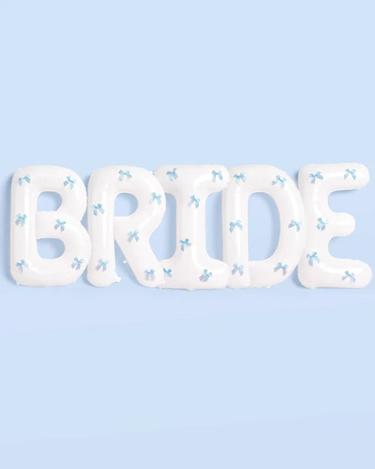 XL Bride + Bows Balloons - 40" white balloons + blue bows xo, Fetti