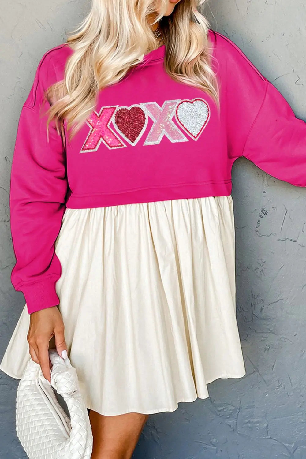 XOXO Sequin Heart Long Sleeve Dress Trendsi