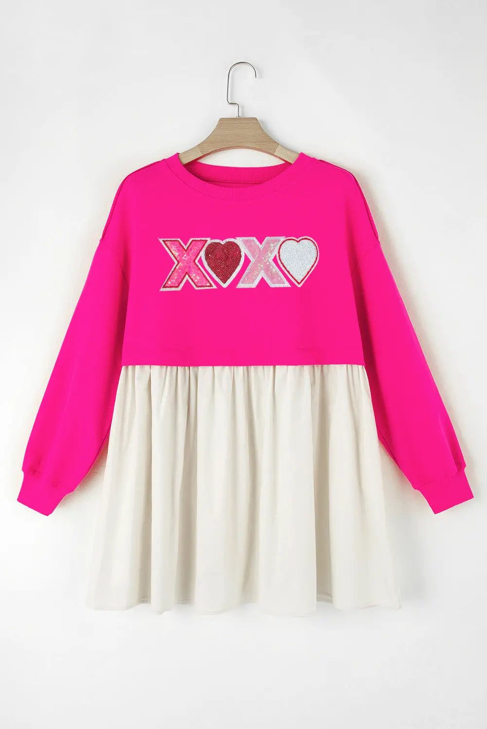 XOXO Sequin Heart Long Sleeve Dress Trendsi