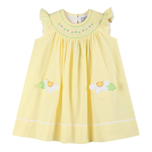 Yellow Daisy Pocketed Smocked Bishop Dress Lil Cactus