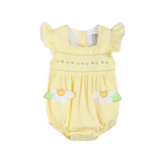Yellow Daisy Pocketed Smocked Flutter Romper Lil Cactus