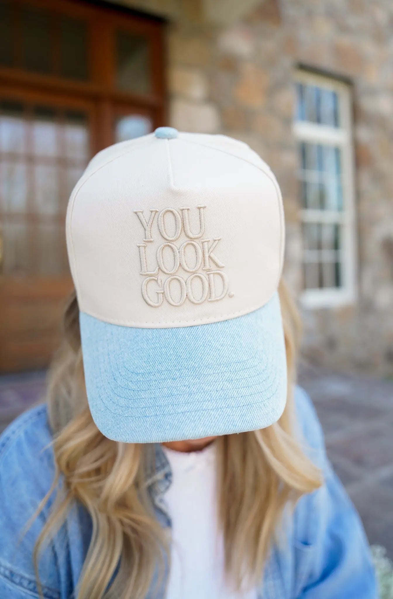 You Look Good. - Denim Vintage Trucker Hat KenzKustomz
