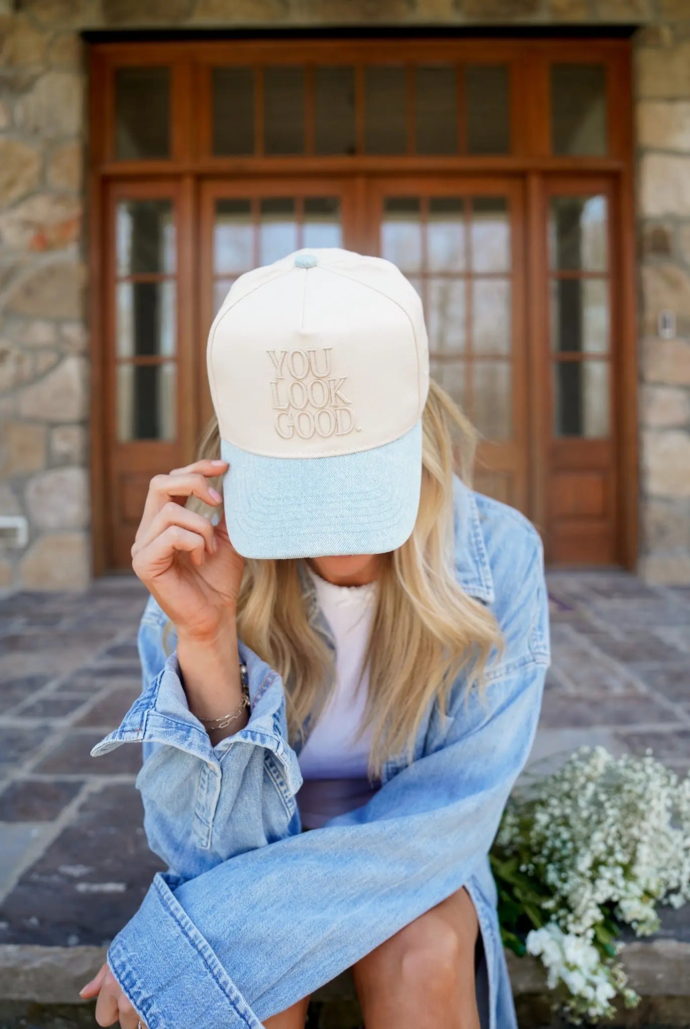 You Look Good. - Denim Vintage Trucker Hat KenzKustomz