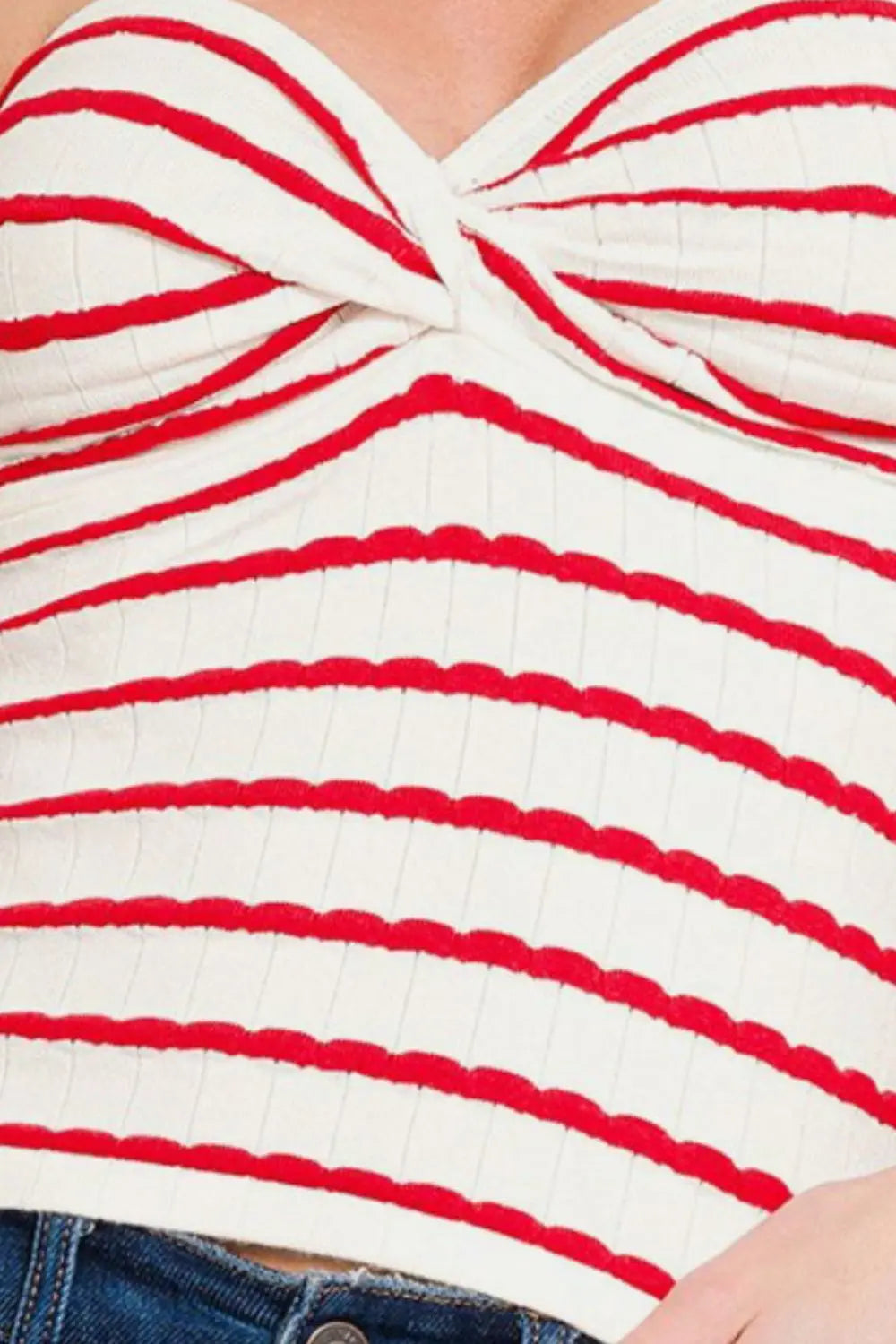 Zenana Twisted Sweetheart Neck Striped Tube Top Trendsi