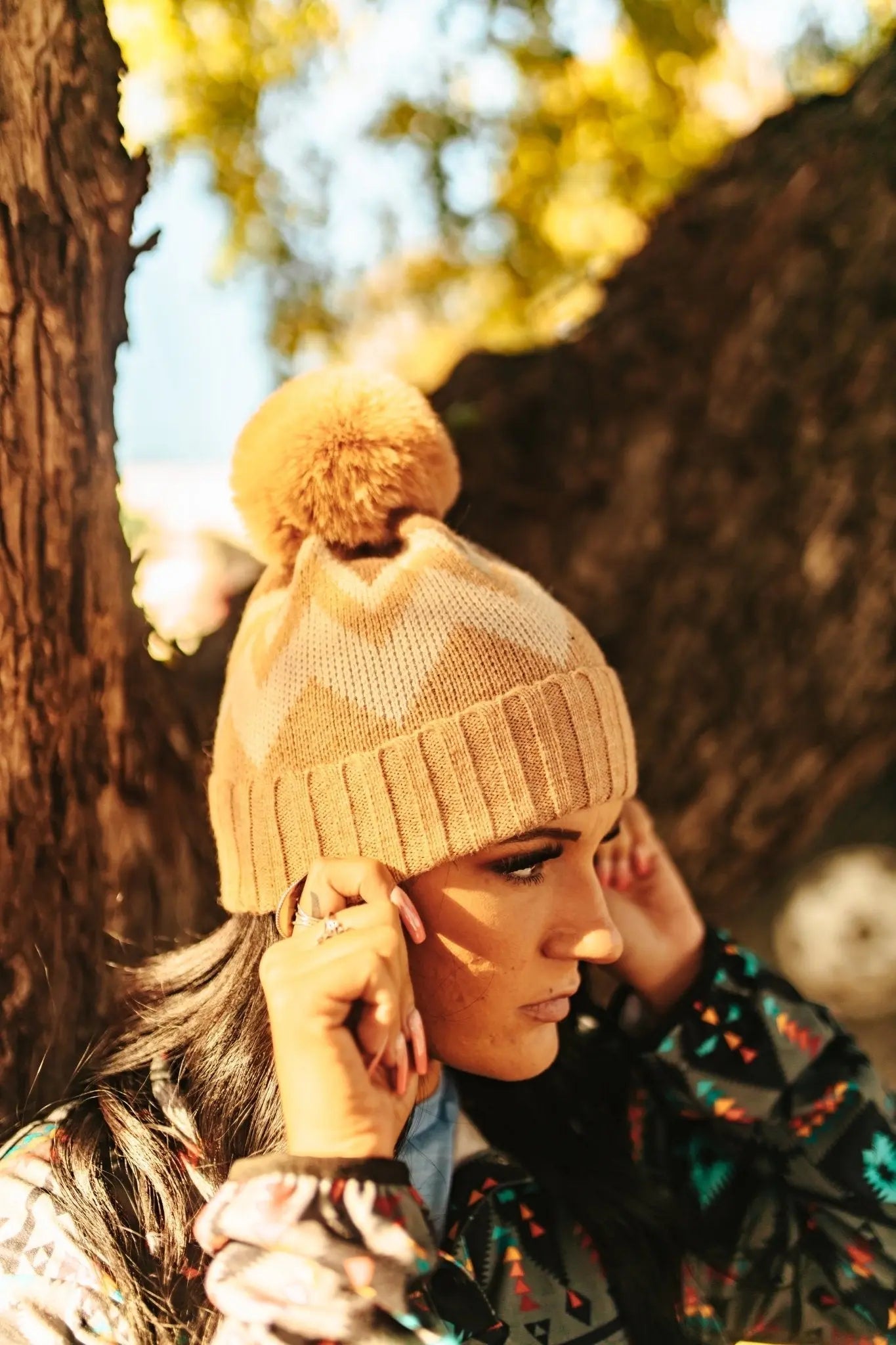 Zigzag Pattern Pompom Beanie Wild Junkie