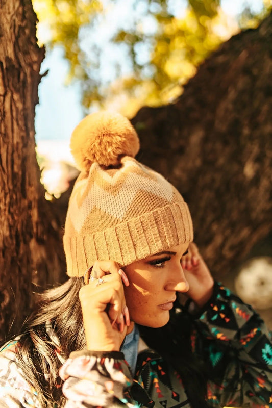 Zigzag Pattern Pompom Beanie Wild Junkie
