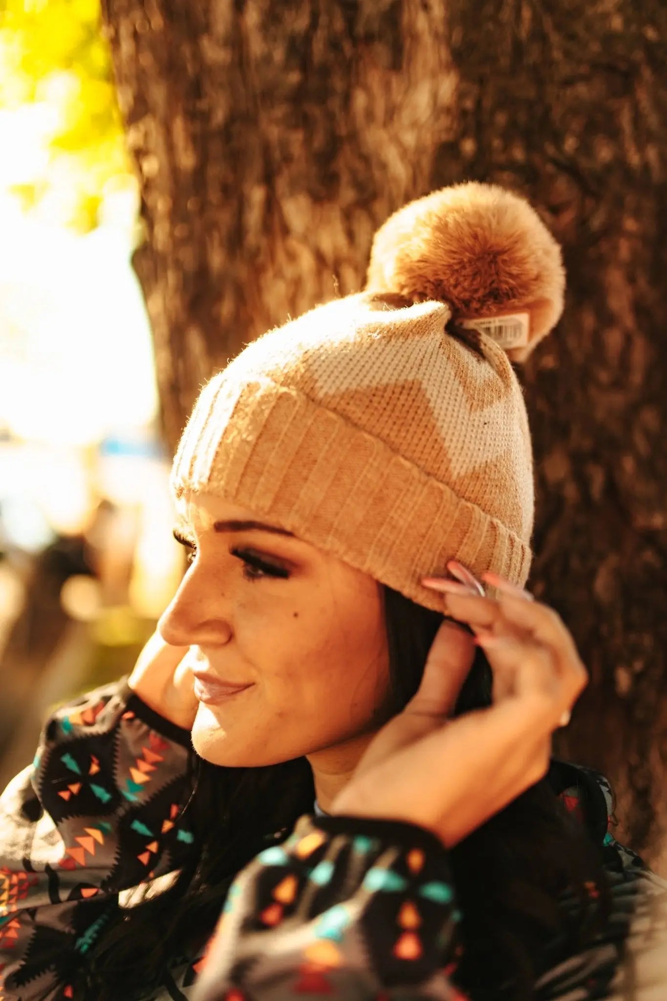 Zigzag Pattern Pompom Beanie Wild Junkie