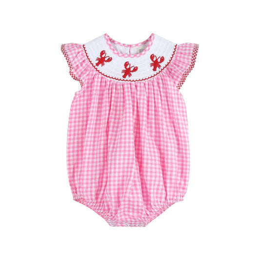 Pink Gingham Crawfish Smocked Flutter Romper
