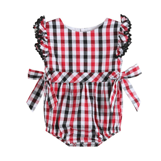 Red White and Blue Gingham Ruffle Bow Romper