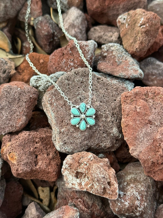 Turquoise Flower Chain Necklace