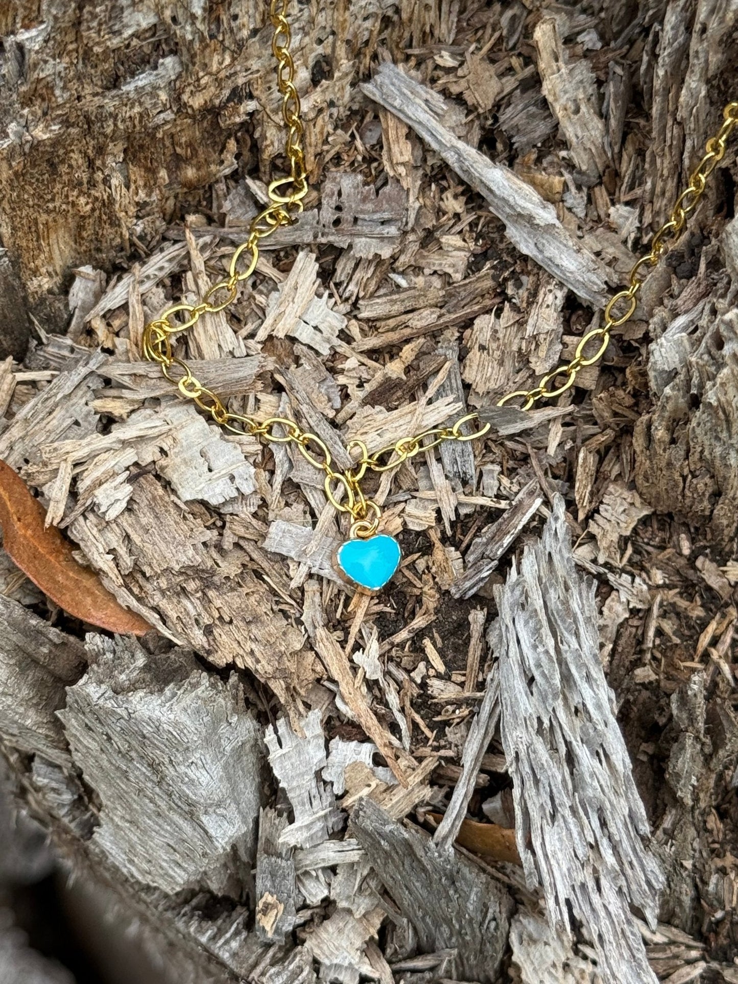 Turquoise Heart Gold Chain Necklace