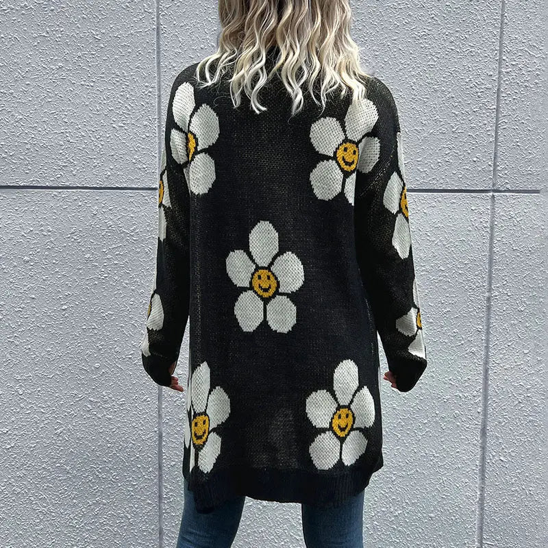 Floral Button Down Longline Cardigan Trendsi