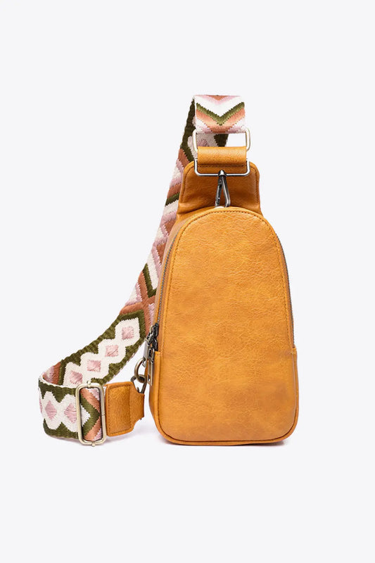 Random Pattern Adjustable Strap PU Leather Sling Bag Trendsi