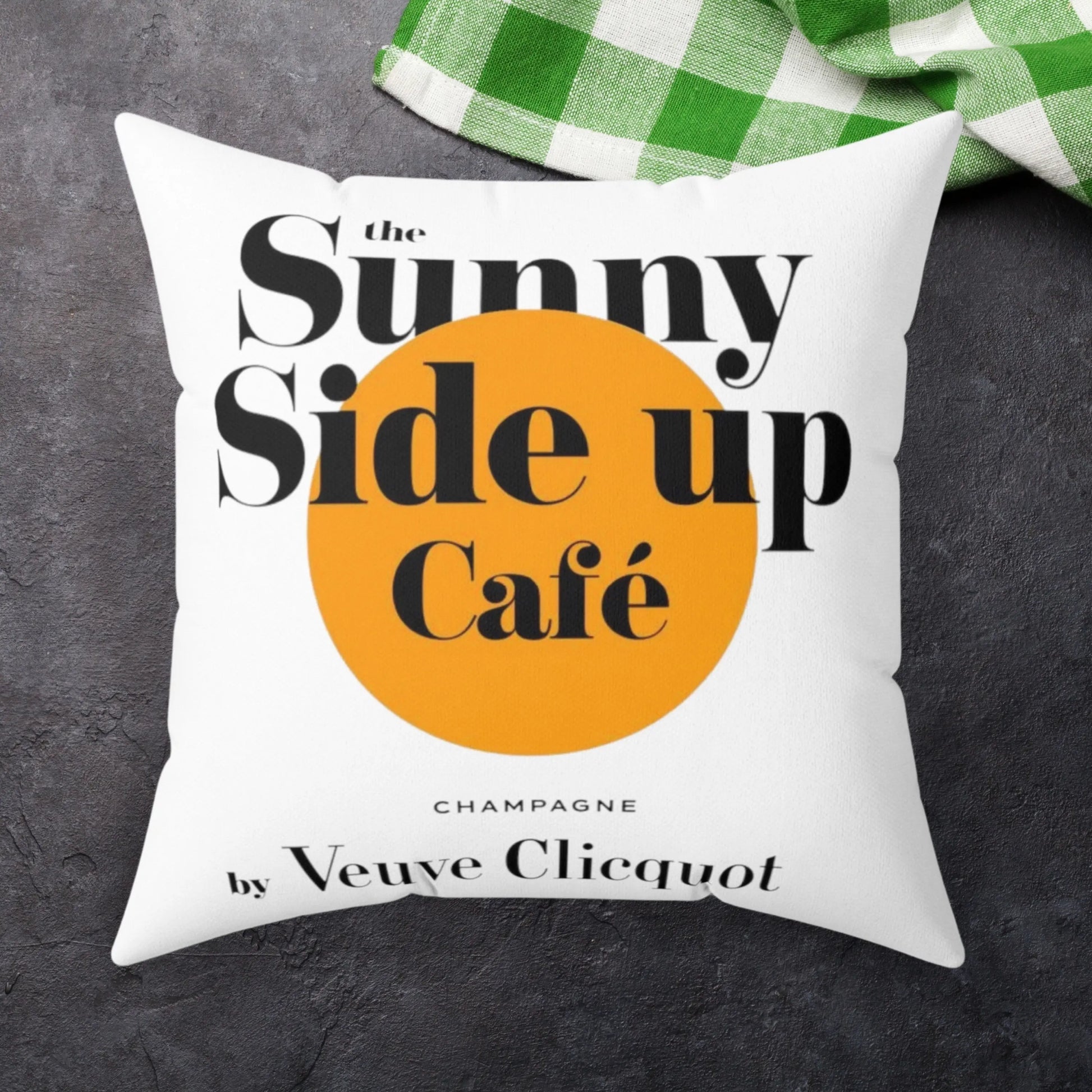 Sunny Side Up Veuve Champagne Square Throw Pillow Latchkey